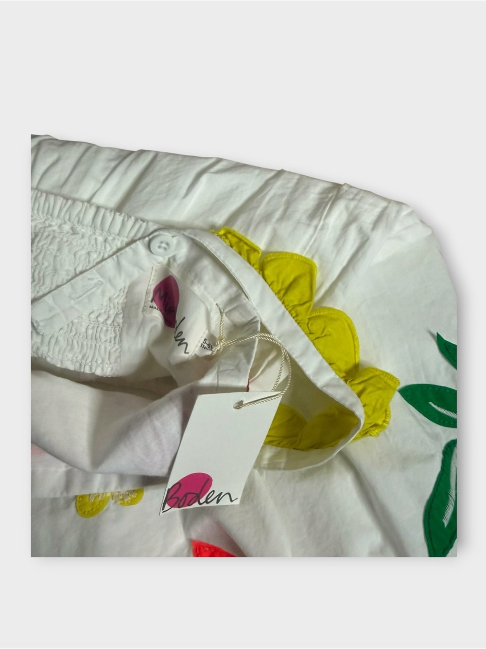 Mini Boden White Embellished Vine Floral Frill Sleeve Tank Dress - Picture 6 of 10